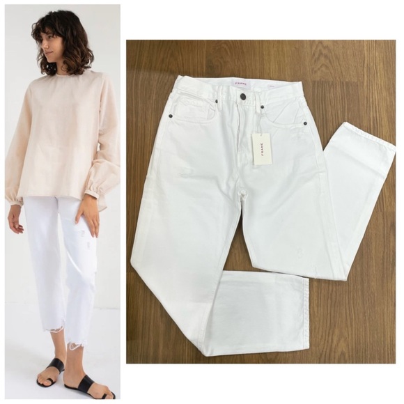 NWT Frame Denim Heritage Original In Blanc/White Rips Size...